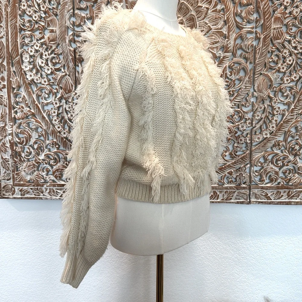 Fashion Nova Crew Neck Cream Knit w/ Fringe Sweater- size M - Picture 3 of 11